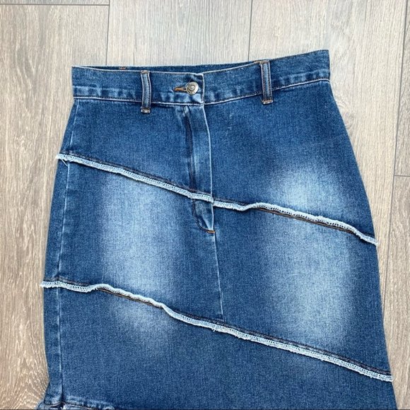 Vintage Y2k Junaly Asymmetrical Denim Midi Skirt - Picture 5 of 13